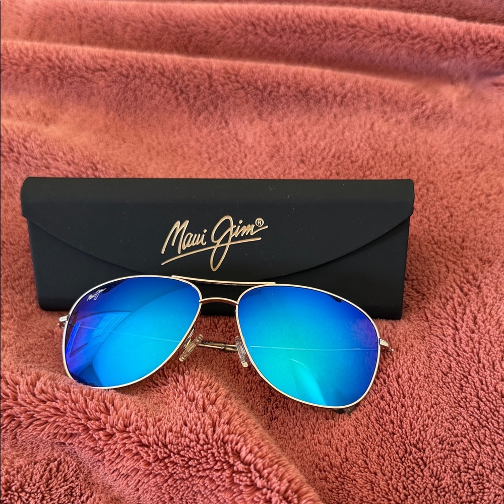 Maui Jim Silver Frame Blue Lens Sunglasses